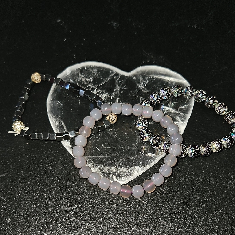 Elegant Black and Silver Beaded Bracelet Set